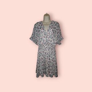 Lili Sidonio Molly Bracken Tropical Palm Print Smocked Dress Ruffle Mini Dress